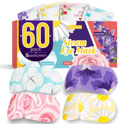 AROIC 60 Pack Steam Eye Masks Disposable for Dry Eyes, Heated Eye Mask Warm Compress for Eyes, Relaxation Valentines Day Gifts, Travel Essentials - Lavender, Unscented, Chamomile, Rose