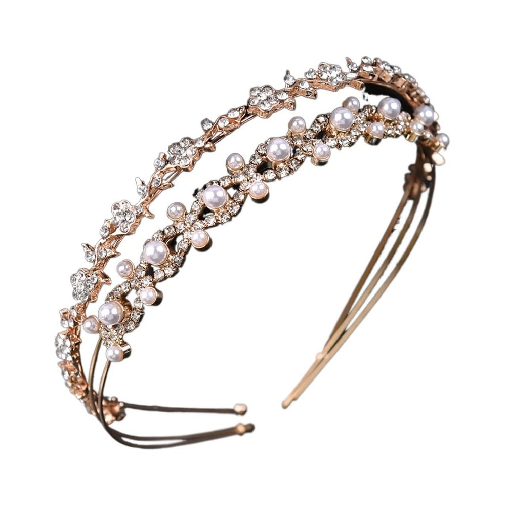 crown,Crowns,tiaras, Tiaraprincess crownWedding Tiara Princess Bridal Headband Headwear Wedding Birthday Crown Headdress Pearl Rhinestones 2pcs Hair Clips for Women good-looking (Size : Gold)(Gold)