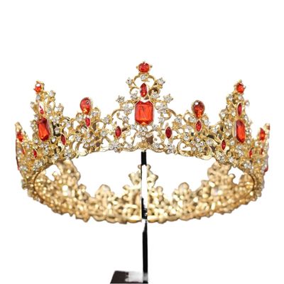 crown,Crowns,tiaras, Tiaraprincess crownWedding Tiara Princess Bride wedding crown headdress Gold Colors Crystal Tiaras Hair Queen King Diadem Head Ornaments (Color : Gold Red, Size : 1)(Gold Red)