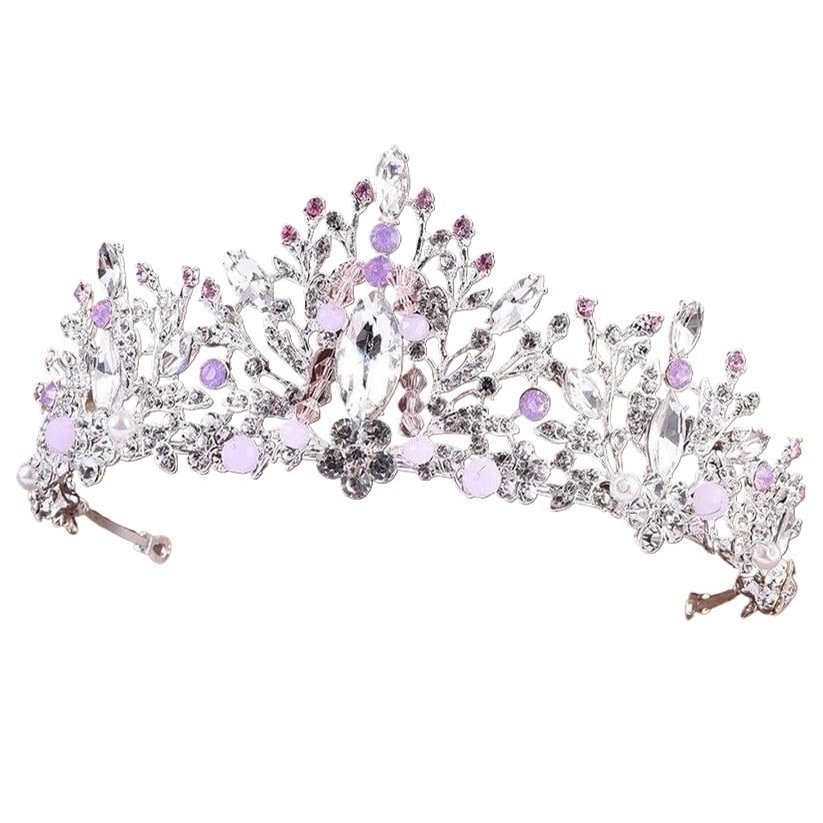 crown,Crowns,tiaras, Tiaraprincess crownWedding Tiara Princess Handmade Cute Pink Beads Crown Bride Hair Jewelry Wedding Tiaras Diadem Headdress Headpieces (Metal color : Silver Pink)(Silver White)