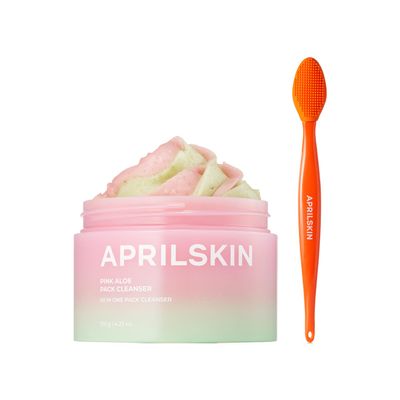 APRILSKIN Pink Aloe Cleanser with Pore Brush: Pink Aloe Facial Polish Cleanser and Pore Cleansing Facial Silicone Brush