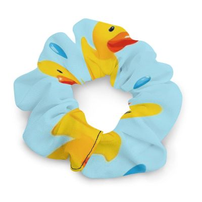 Women's Large Scrunchies For Thick Hair, Fashion Gentle Ponytail Holders Yellow Rubber Ducks Bubbles