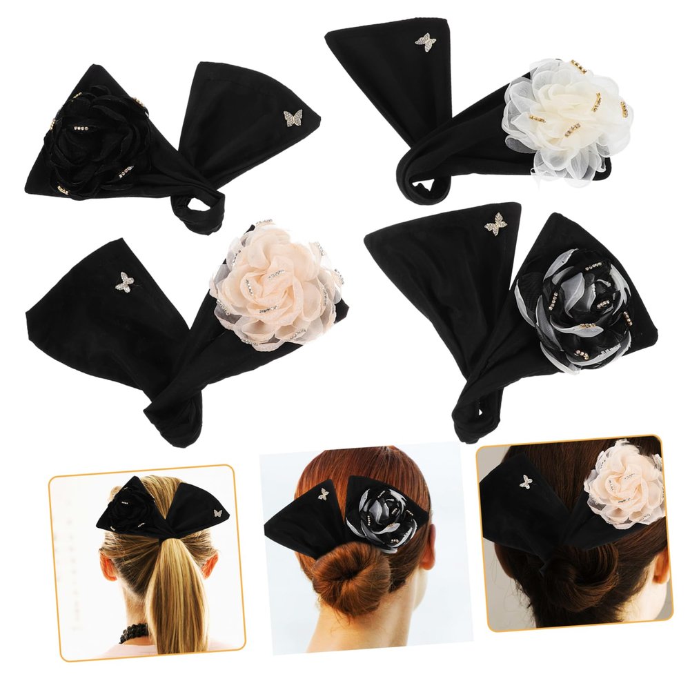 Beaupretty 4pcs Lazy Hair Bun Makers Decorative Flower for Women Soft Fabric Easy to Use Bun Accessories for Daily Wear Black White Apricot