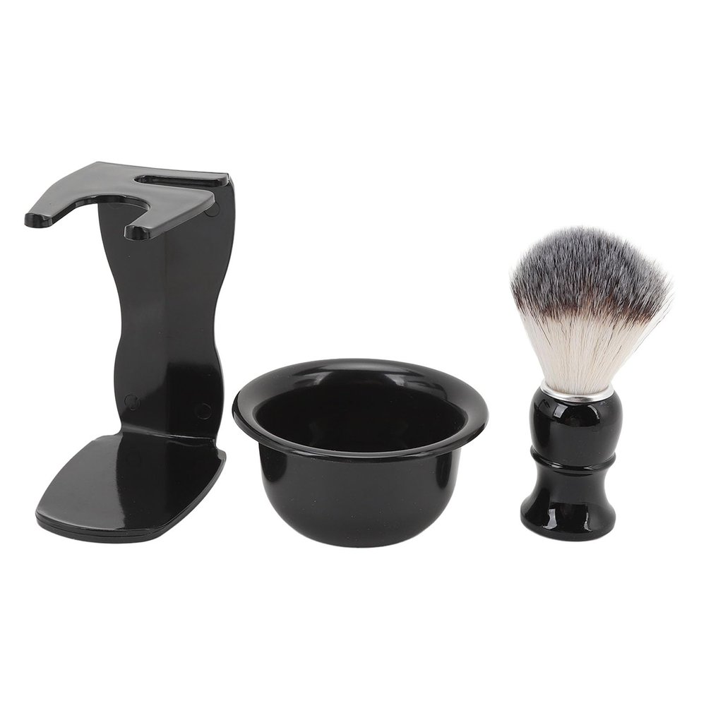 3 in 1 Shaving Brush Bowl Stand Set | Easy to Maintain ABS Shaving Kit with Nylon Fibers | Travel - Friendly Men ' s Grooming Present for Home/Office