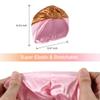 10.6 Inches Adjustable Satin Hair Bonnet for Sleeping | Elastic Non-Slip Reusable Shower Hair Caps for Women | Double Layers Shower Cap for Women | Satin Silk Bonnet for Curly Hairs (Khaki & Pink) view 2