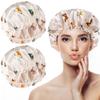 2 Pcs Satin Hair Bonnet for Sleeping | Elastic and Reusable Shower Hair Caps | Butterfly Printed Hat Shower Cap for Women, Bonnet for Curly Hair | Satin Silk Cap for Sleeping Women, (9.4) Beige view 1