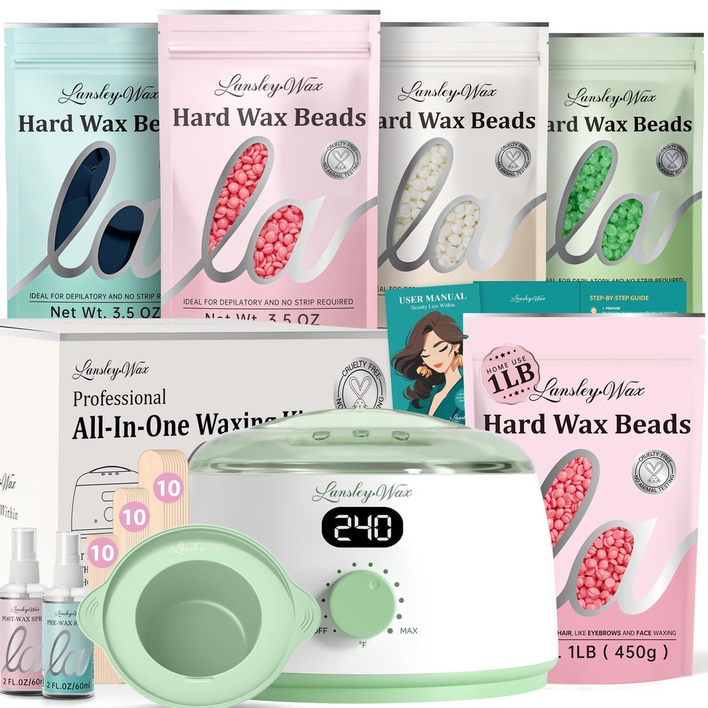 LansleyWax 1LB Rose Wax Beads + Green Waxing Kit