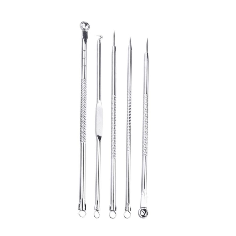 VICASKY Silver Blackhead Removal Tool Set of 5 with Mirror Facial Cleansing Needles for Effective Blackhead Extraction