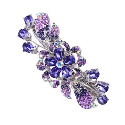 Rhinestones Hair Clip Alloy Spring Barrette for Women Purple