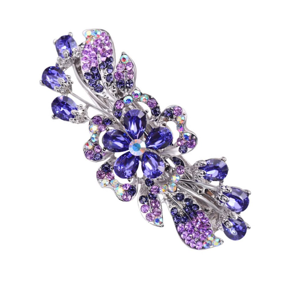 Rhinestones Hair Clip Alloy Spring Barrette for Women Purple