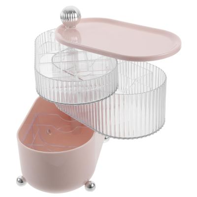 BUGUUYO Rotating 3-Tier Cosmetic Organizer Box Pink Makeup Storage Container Dustproof Design for Jewelry and Bathroom Accessories