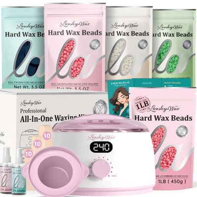 LansleyWax 1LB Rose Wax Beads + Pink Waxing Kit