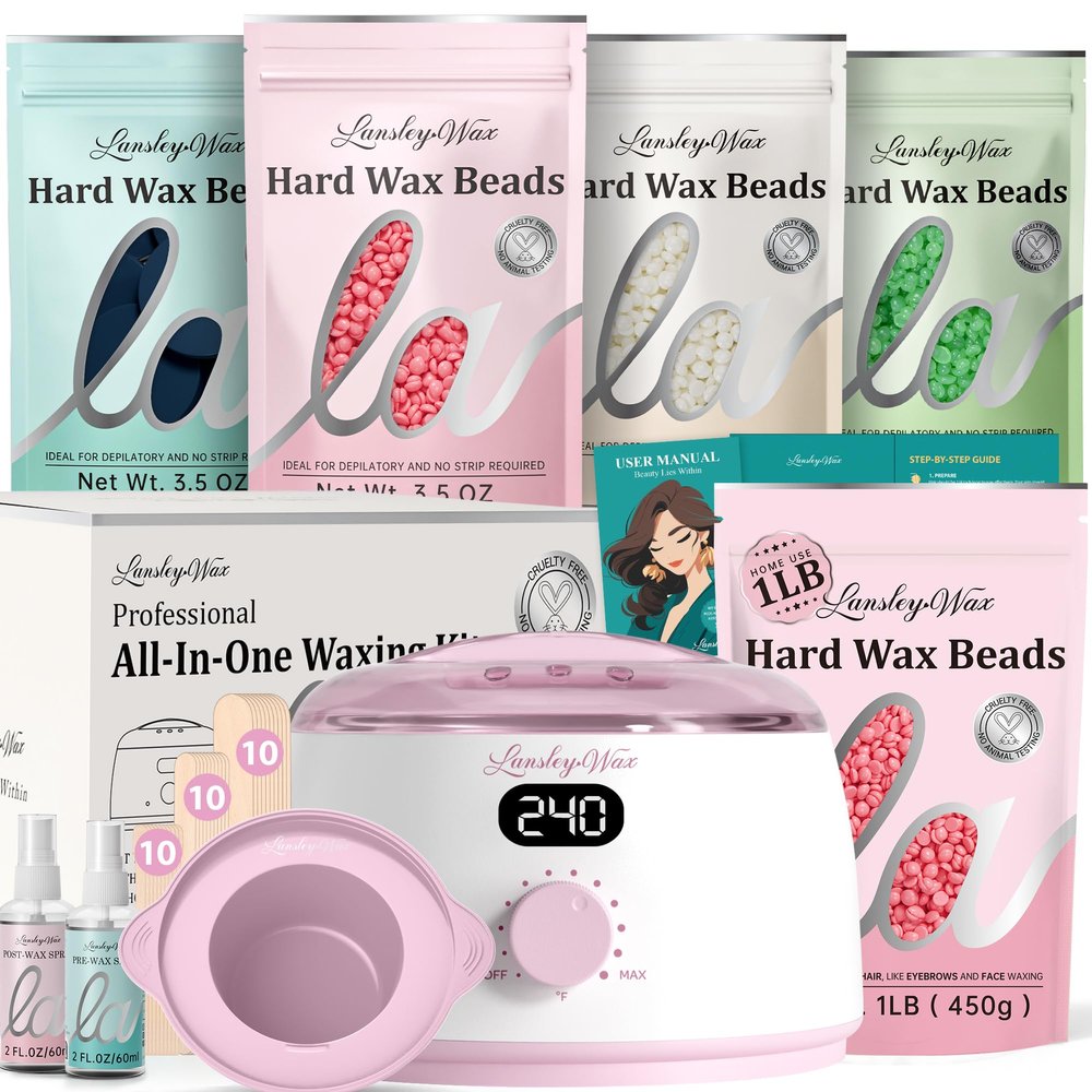 LansleyWax 1LB Rose Wax Beads + Pink Waxing Kit