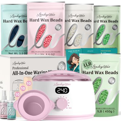 LansleyWax 1LB Aloe Vera Wax Beads + Pink Waxing Kit