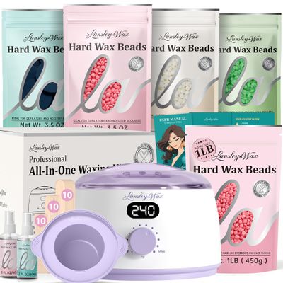 LansleyWax 1LB Rose Wax Beads + Purple Waxing Kit