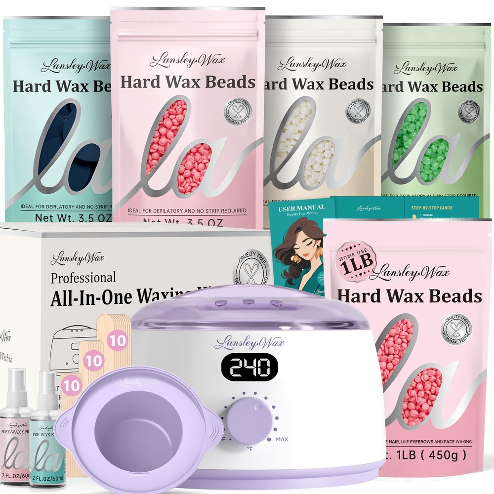 LansleyWax 1LB Rose Wax Beads + Purple Waxing Kit