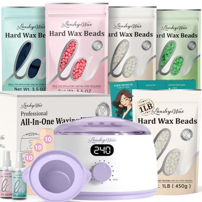 LansleyWax 1LB Unscented Wax Beads + Purple Waxing Kit