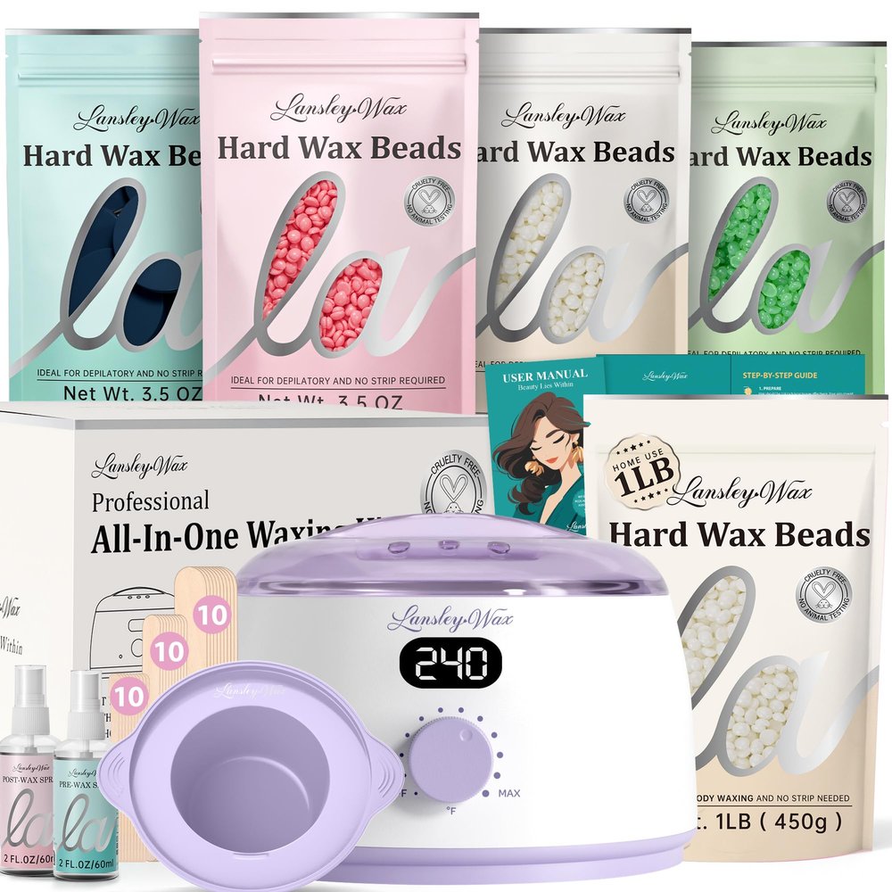 LansleyWax 1LB Unscented Wax Beads + Purple Waxing Kit