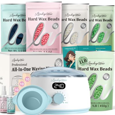 LansleyWax 1LB Aloe Vera Wax Beads + Blue Waxing Kit