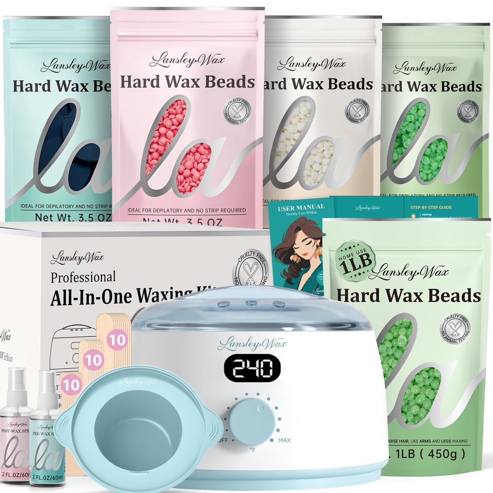LansleyWax 1LB Aloe Vera Wax Beads + Blue Waxing Kit