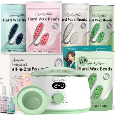 LansleyWax 1LB Aloe Vera Wax Beads + Green Waxing Kit