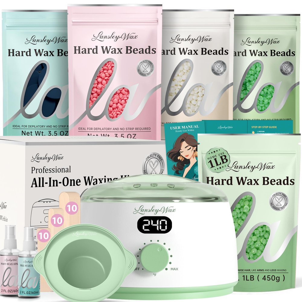 LansleyWax 1LB Aloe Vera Wax Beads + Green Waxing Kit