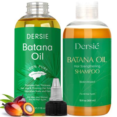 Dersie Batana Oil Hair Care Routine Set  Foundational Oil & Shampoo Steps  100% Pure & Sourced from Honduras  Nourishes Scalp  For Dry, Damaged, Curly, Coily & Straight Hair
