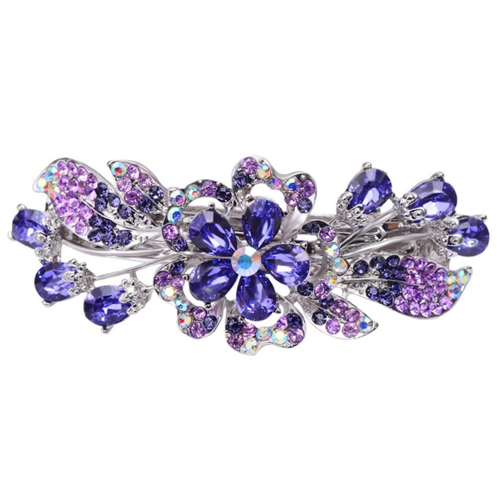 DECORNIJIA Rhinestones Hair Clip Set of 2 Elegant Spring Hair Barrettes for Women Crystal Ponytail Holders for Girls