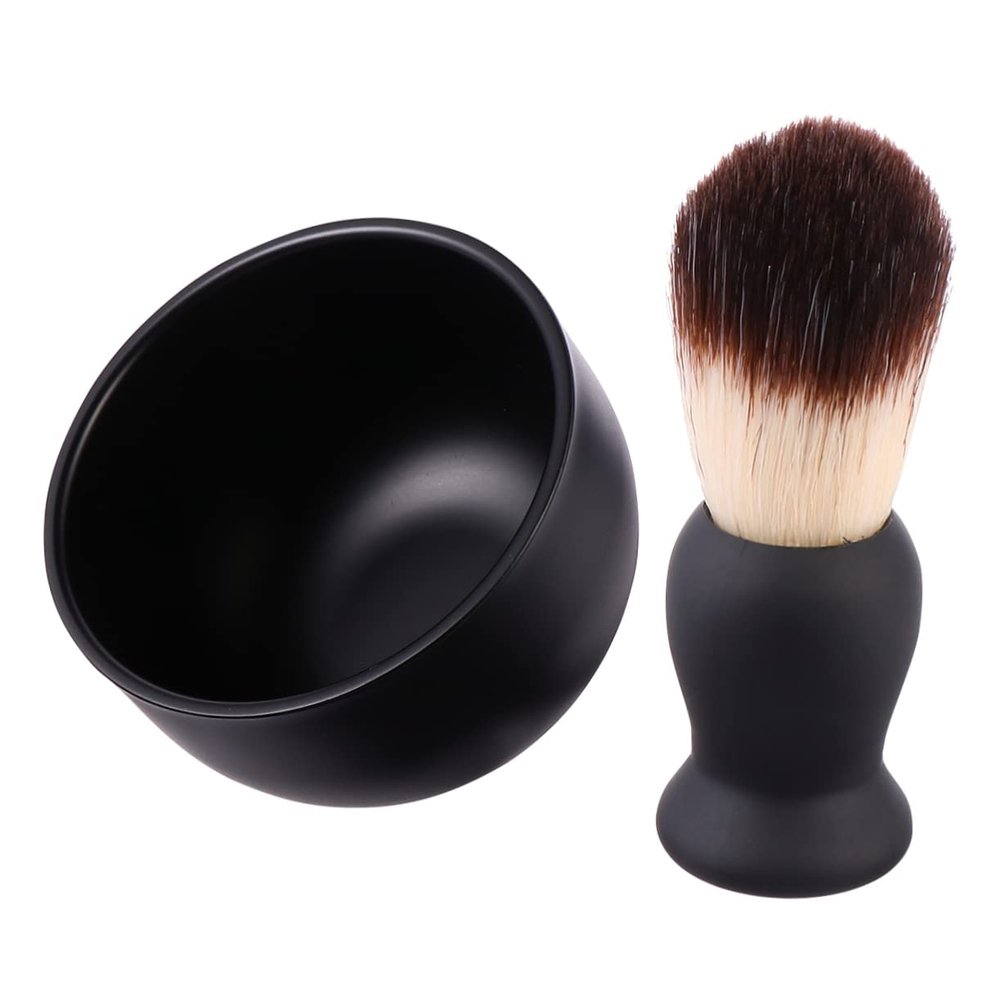 SHERCHPRY 2pcs Beard Brush Set with Shaving Bowl for Men Soft Brush for Lathering and Exfoliating Portable Grooming Kit for Travel for Facial Care and Comfortable Shaving Experience