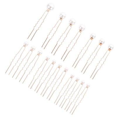 Wedding Pearl Hair Fork Pins 18Pcs Golden ABS and Iron