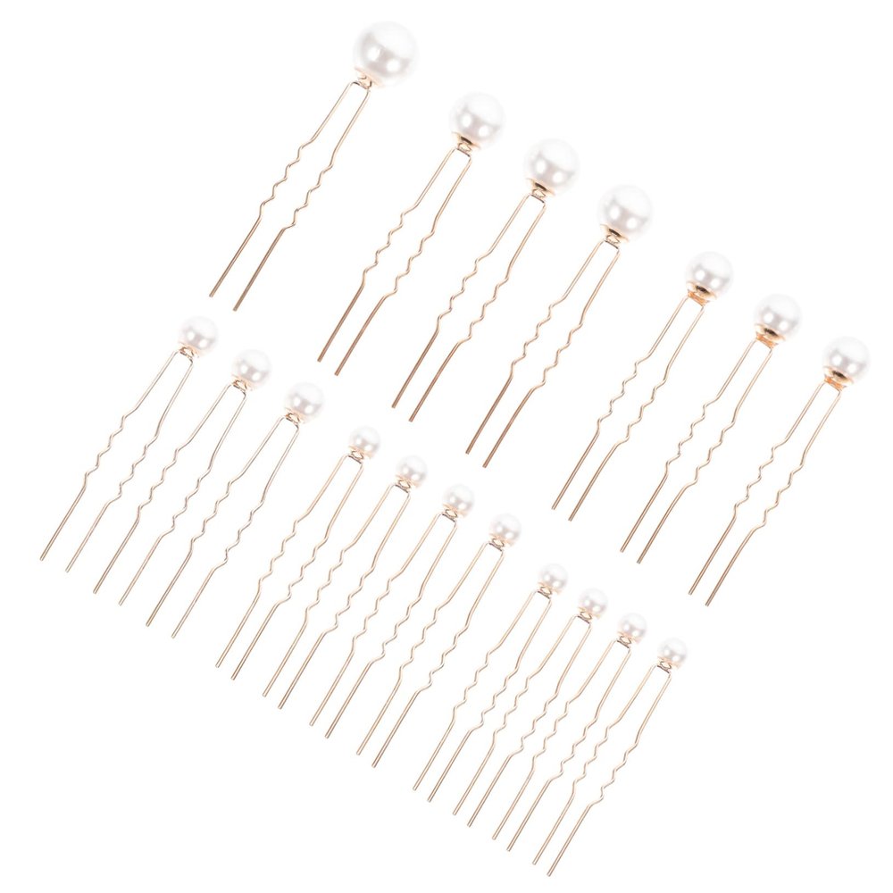 Wedding Pearl Hair Fork Pins 18Pcs Golden ABS and Iron