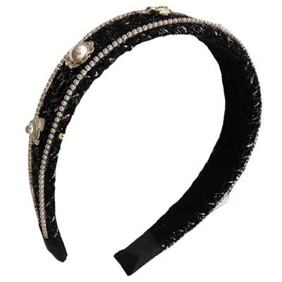 PACKOVE Vintage Camellia Pearl Rhinestones Wide Headband for Women Fashion Hair Accessory Non-Slip for Casual Outings and Events