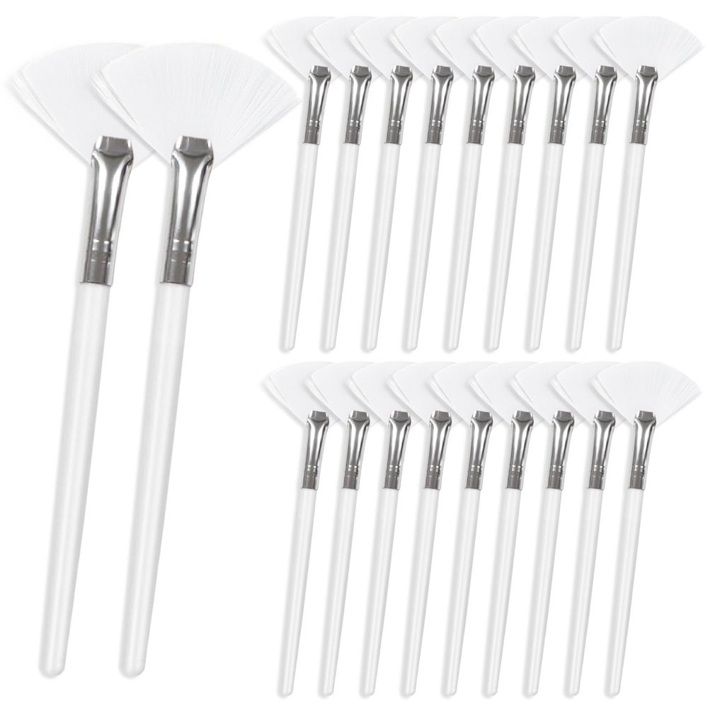 20PCS Facial Fan Brushes  Soft Makeup & Face Mask Applicator Set for DIY Skincare, Mud, Peel, Cream  Washable & Reusable Esthetician Spa Cosmetic Tools (White)