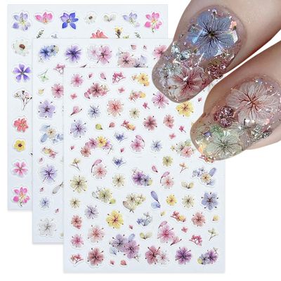 3D Self-Adhesive Spring Color Flower Design Nail Decals Nail Art Stickers Nail Decals Stickers (3 Sheets)