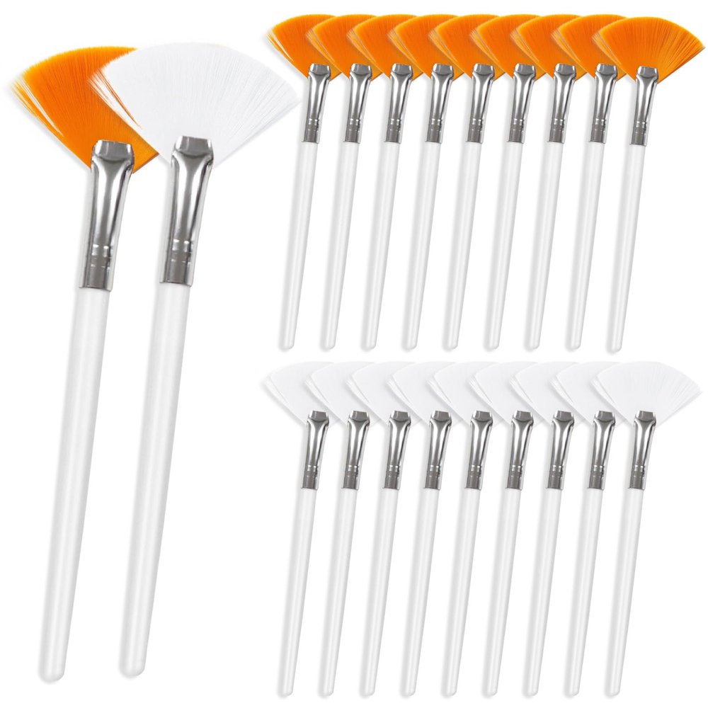20PCS Facial Fan Brushes  Soft Makeup & Face Mask Applicator Set for DIY Skincare, Mud, Peel, Cream  Washable & Reusable Esthetician Spa Cosmetic Tools (White, Yellow)