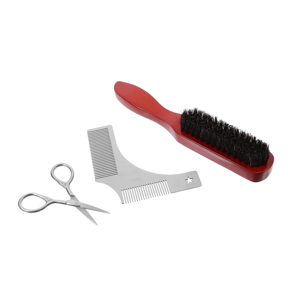 1 Set Beard Comb Portable Beard Kit Beard Brush Beard Grooming and Trimming Beard Accessories Wooden/1115