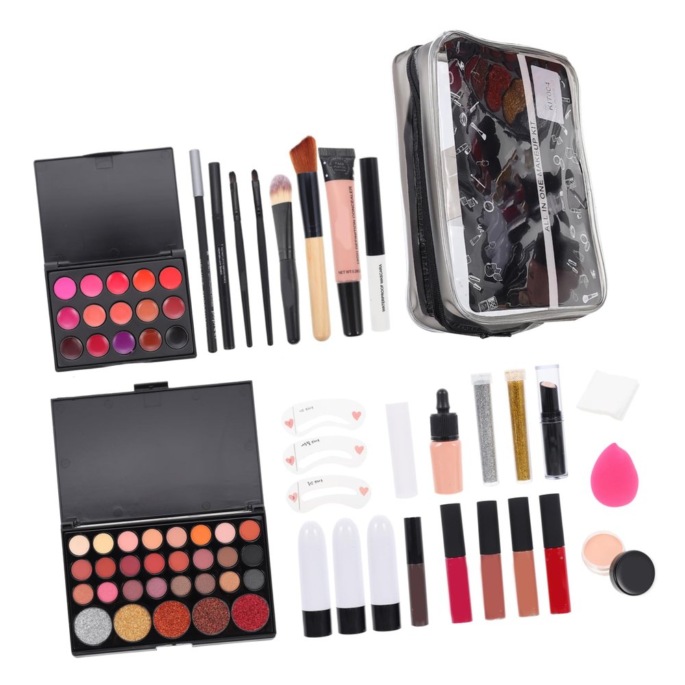 FRCOLOR 1Set Makeup Kit for Women Cosmetics with Eyeshadow Palette Lip Gloss Blush Foundation Concealer Brushes Travel Makeup present for Beginners