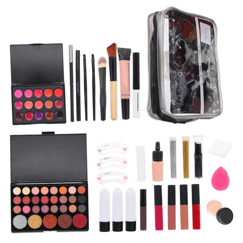 IWOWHERO Makeup Kit for Women 14-Piece Set Eyeshadow Palette Lip Gloss Lipstick Foundation Blush Mascara Eyebrow Pencil and Makeup Brushes for Daily Use