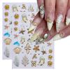 2 Sheets Shell Nail Stickers Marine Life Nail Decals for Nail Art Golden Flower Starfish Nail Decals Marine Life Design Nail Art Supplies for Women Summer Manicure Decoration view 1