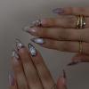 BQZQPAMZ Glitter Press on Nails With Glue Purple Glossy Medium Almond Shaped Nails Gold Line Fake Nails Artificial Fingernails Full Coverage Acrylic Stick on Nails for Women DIY Spring Manicure view 1