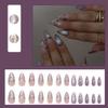 BQZQPAMZ Glitter Press on Nails With Glue Purple Glossy Medium Almond Shaped Nails Gold Line Fake Nails Artificial Fingernails Full Coverage Acrylic Stick on Nails for Women DIY Spring Manicure view 2
