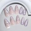 BQZQPAMZ Glitter Press on Nails With Glue Purple Glossy Medium Almond Shaped Nails Gold Line Fake Nails Artificial Fingernails Full Coverage Acrylic Stick on Nails for Women DIY Spring Manicure view 3