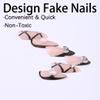 24pcs Black Medium Almond Fake Nails Line Design French Tip Press On Nails With Heart Shaped Bow Rhinestone Design Glue On Nails Natural Full Coverage Acrylic Nails Women Nail Decoration Supplies view 2