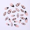 24pcs Black Medium Almond Fake Nails Line Design French Tip Press On Nails With Heart Shaped Bow Rhinestone Design Glue On Nails Natural Full Coverage Acrylic Nails Women Nail Decoration Supplies view 4