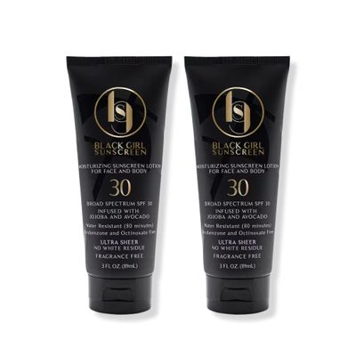 Black Girl Sunscreen SPF 30 for the Face & Body - Moisturizing Sun Protection, SPF 30, Sun Lotion for Women, Ultra Sheer, Travel Size, No White Cast for Melanin Rich Skin - 3 fl oz, 2-Pack