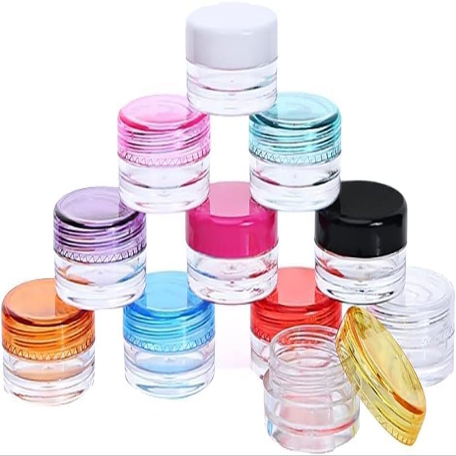 10 Pack Mini Plastic Cosmetic Jars, Refillable Travel Containers for Face Cream, Lotion, Makeup, Multi color Lid,Plastic Face Cream Jars Mini Lotion Containers Small Toiletries Pots Empty