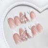 BQZQPAMZ White French Tip Press on Nails Glossy Pink False Nails with Snake Shape Rhinestone Design Reusable Glue on Nails Acrylic Nail Art Supplies for Women Manicure Gifts view 3