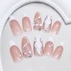 BQZQPAMZ White French Tip Press on Nails Glossy Pink False Nails with Snake Shape Rhinestone Design Reusable Glue on Nails Acrylic Nail Art Supplies for Women Manicure Gifts view 4