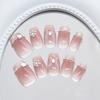 BQZQPAMZ Butterfly Square Fake Nails Medium Length French Tip Press Nails Glitter Full Coverage Acrylic False Nails Gloss Glue on Nails for Women DIY Spring Manicure Decoration Supplies view 4