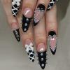 24pcs Press On Nails Almond With 3D Bow Pearl Rhinestone Design Black Medium French Tip Fake Nails Love Line Design Full Coverage Acrylic False Nails for Women DIY Cool Style Manicure Decoration view 1